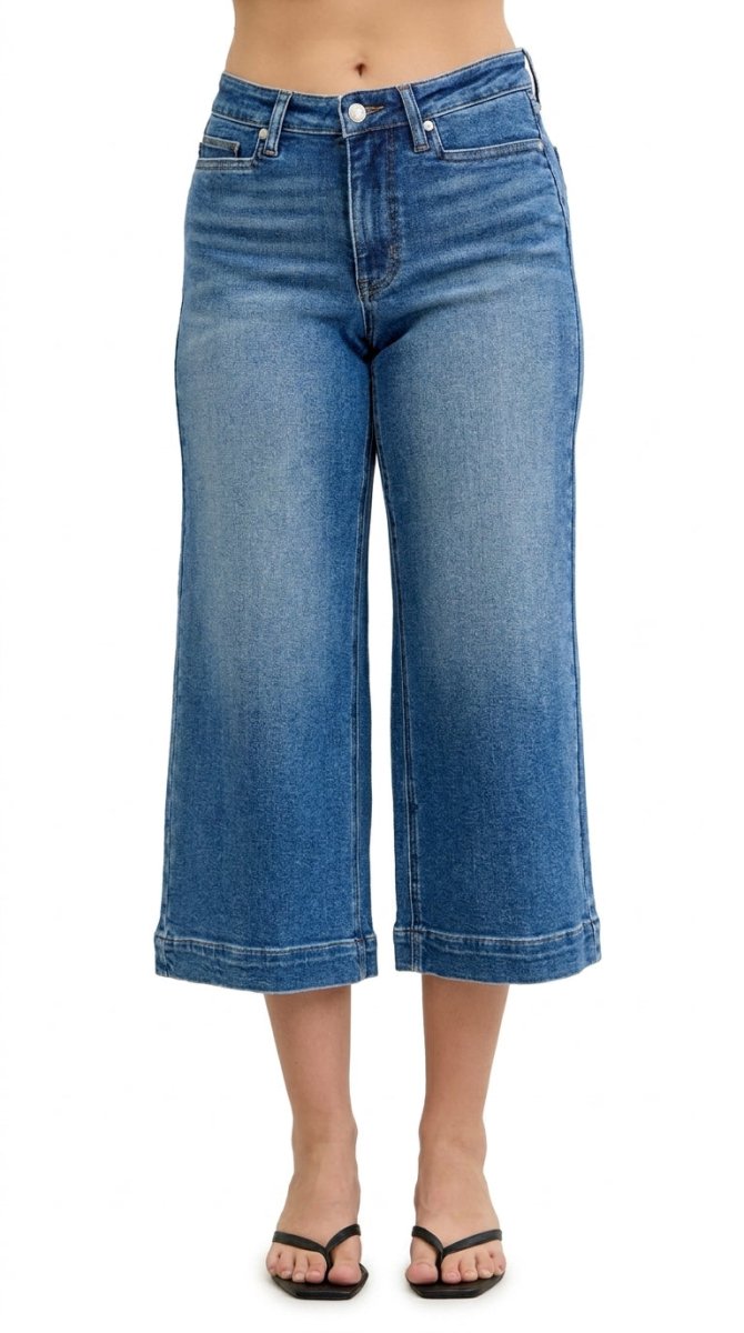 Judy Blue Mid Rise Wide Leg Crop Jeans - AMVIM