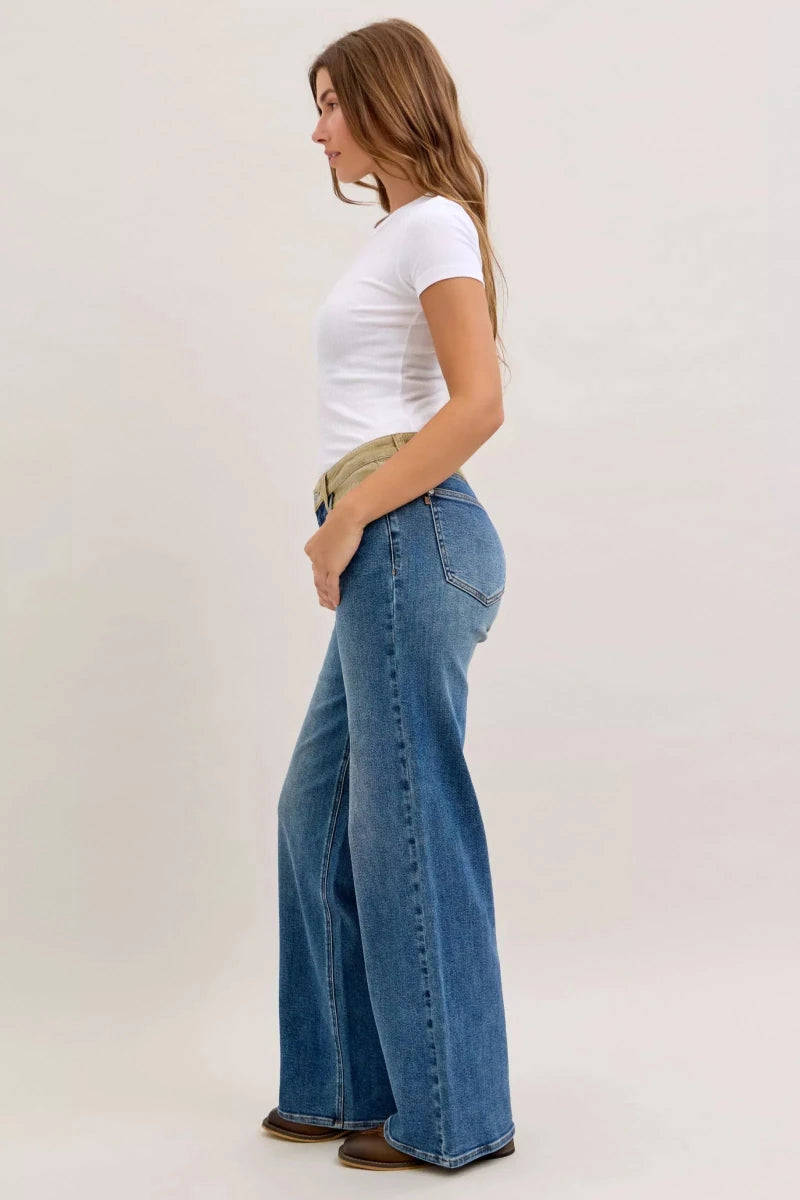 Judy Blue MR Column Straight Jeans with Corduroy Waistband - AMVIM