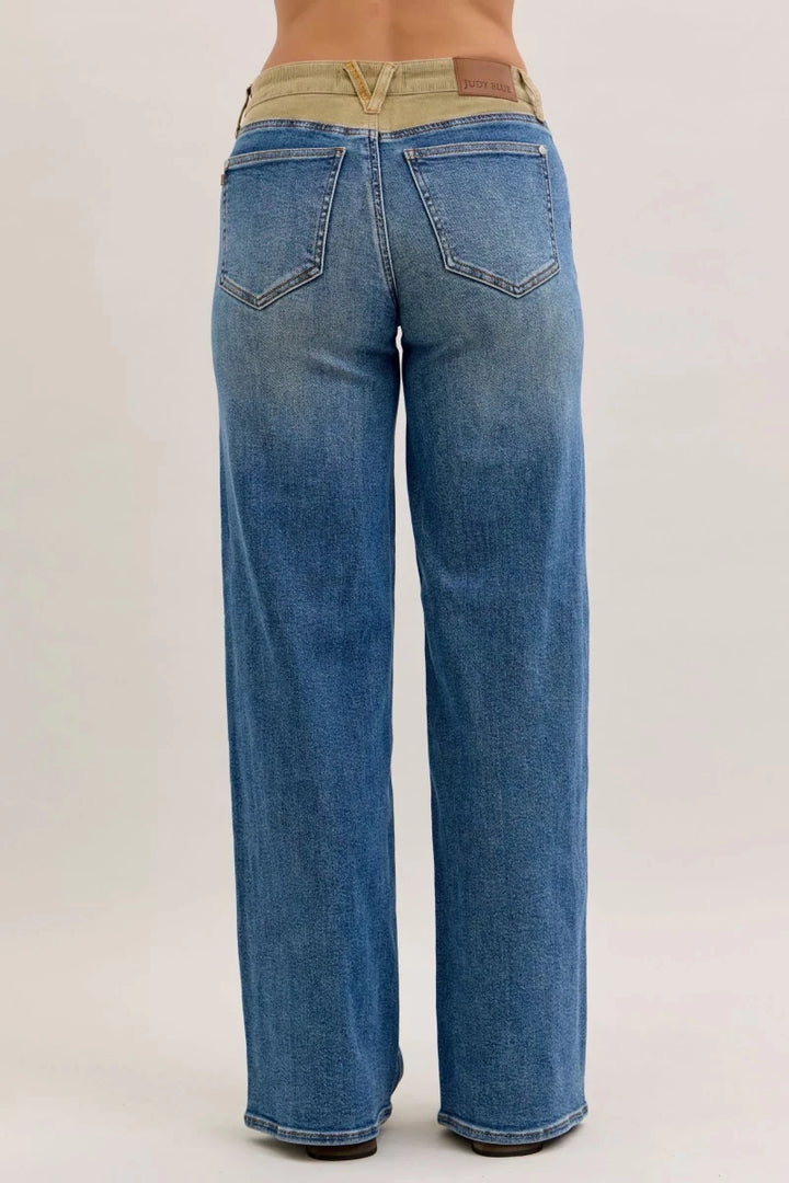 Judy Blue MR Column Straight Jeans with Corduroy Waistband - AMVIM