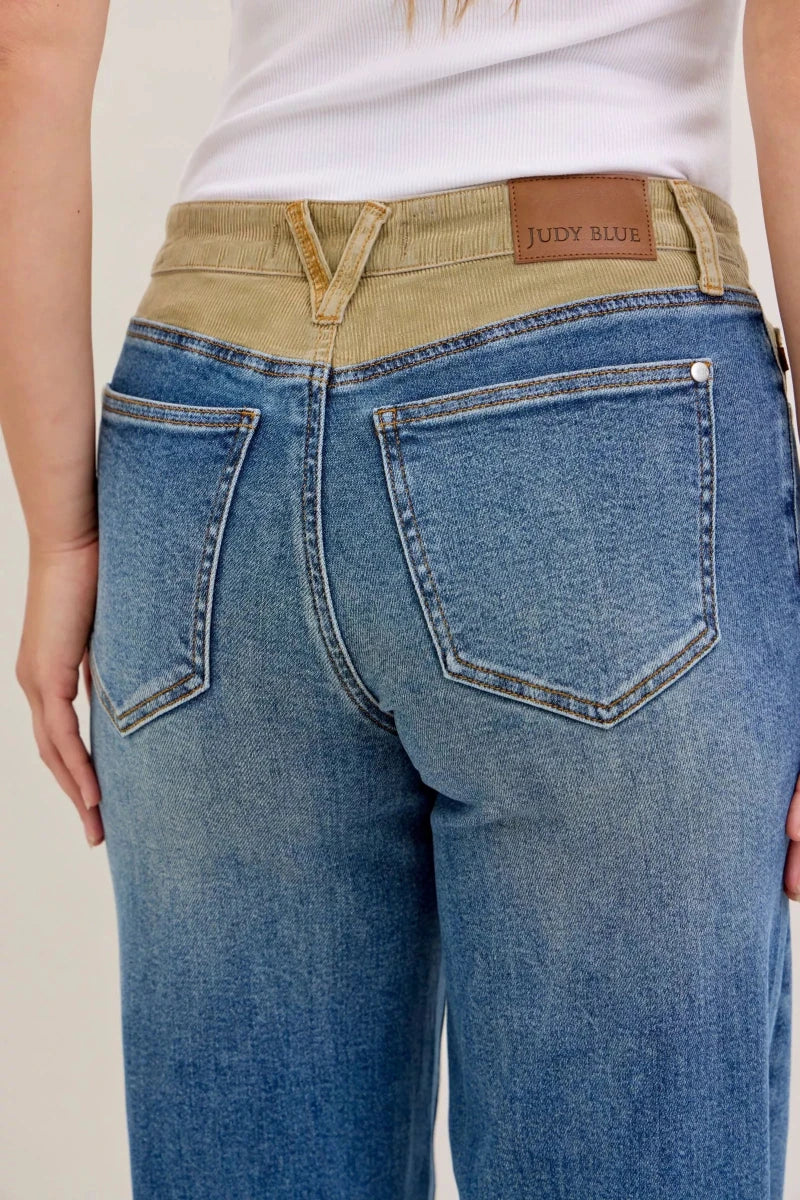 Judy Blue MR Column Straight Jeans with Corduroy Waistband - AMVIM