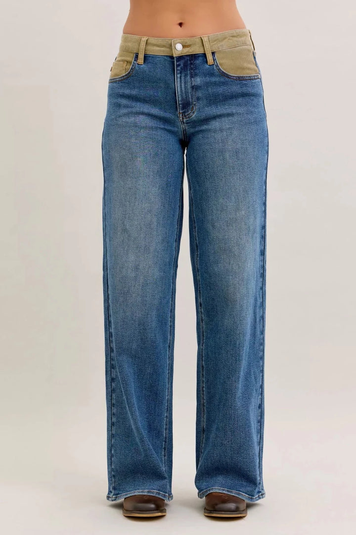 Judy Blue MR Column Straight Jeans with Corduroy Waistband - AMVIM