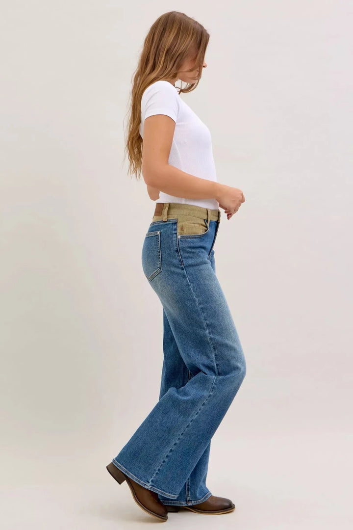 Judy Blue MR Column Straight Jeans with Corduroy Waistband - AMVIM