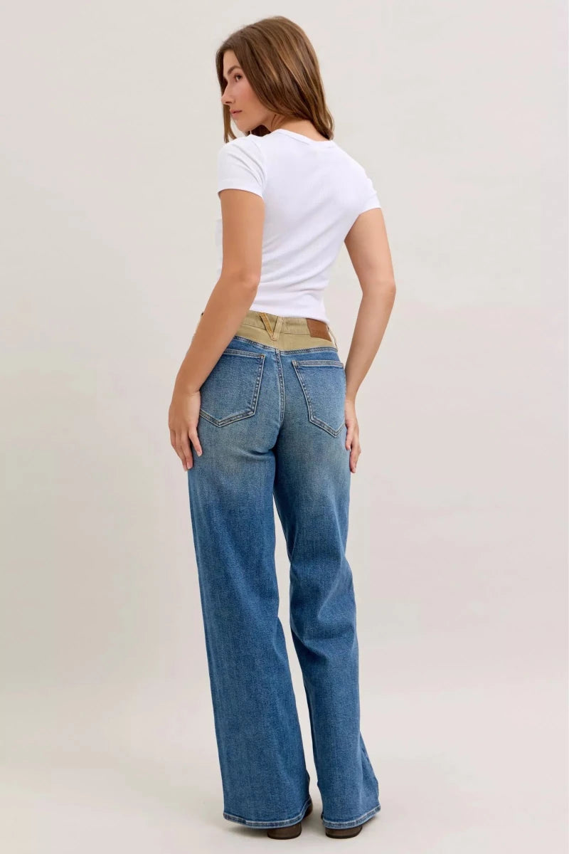 Judy Blue MR Column Straight Jeans with Corduroy Waistband - AMVIM