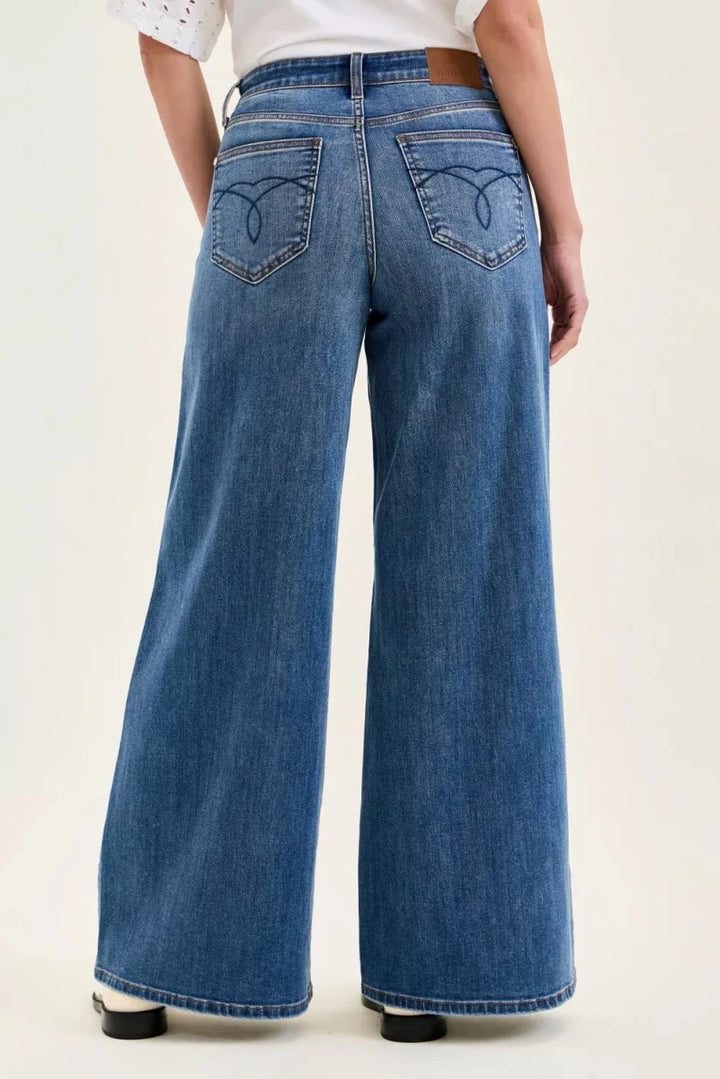 Judy Blue Palazzo Wide - Leg Jeans - High Waist Medium Blue - AMVIM