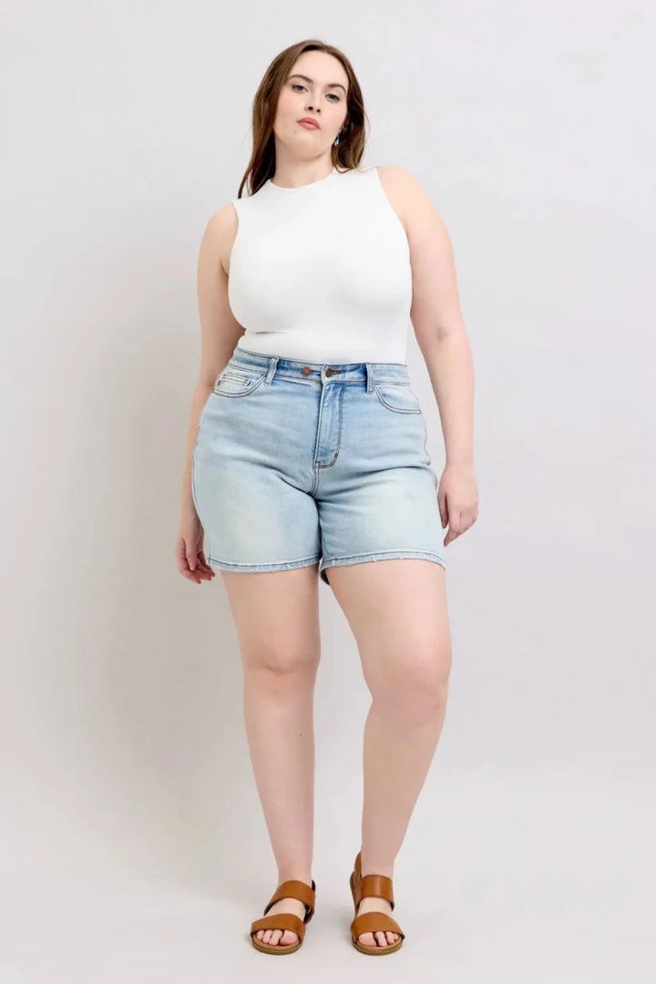 Judy Blue Plus Size 2-Button Denim Shorts with Pockets - AMVIM