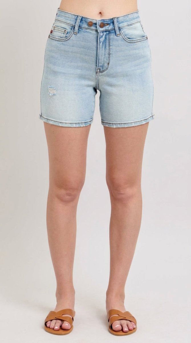 Judy Blue Plus Size 2-Button Denim Shorts with Pockets - AMVIM
