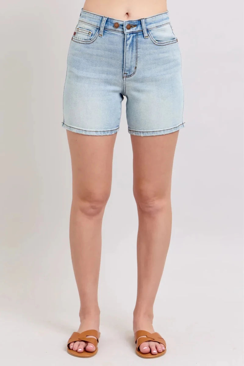 Judy Blue Plus Size 2-Button Denim Shorts with Pockets - AMVIM