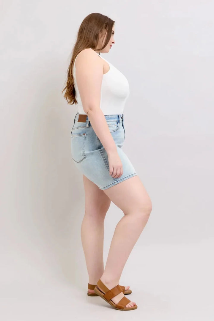 Judy Blue Plus Size 2-Button Denim Shorts with Pockets - AMVIM