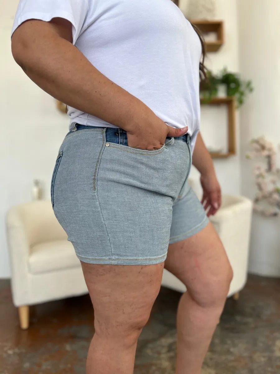 Judy Blue Plus Size Color Block Denim Shorts - AMVIM