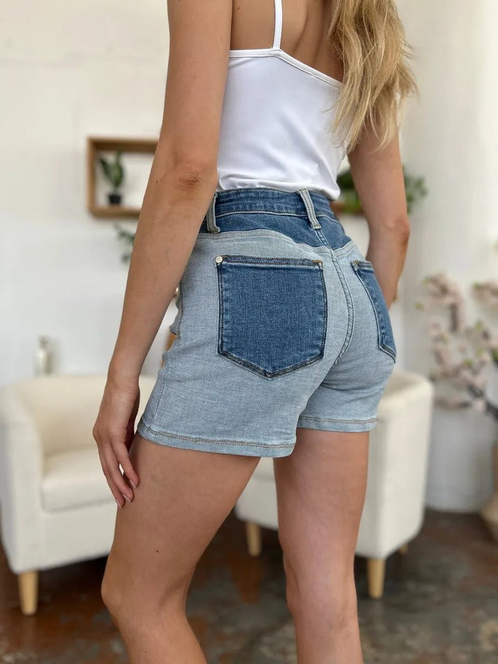 Judy Blue Plus Size Color Block Denim Shorts - AMVIM