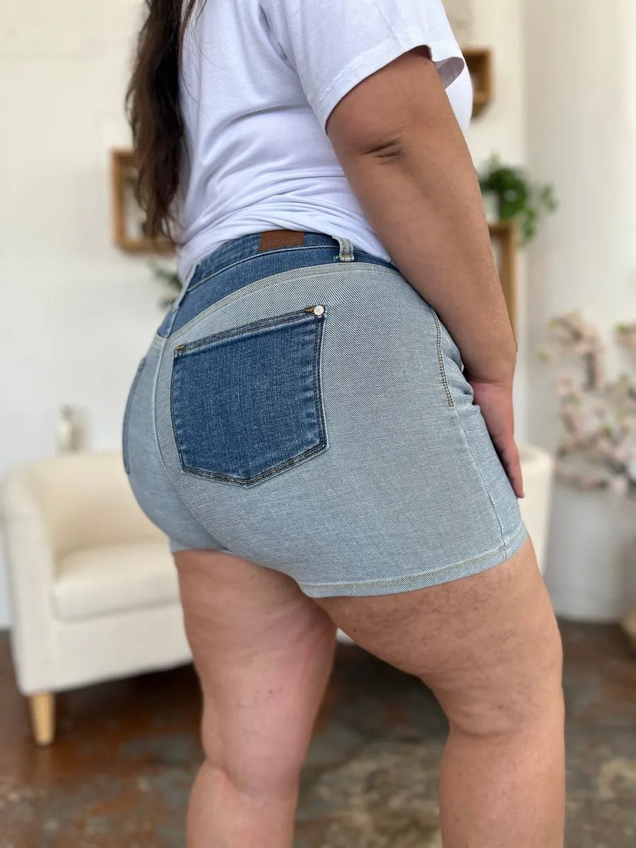 Judy Blue Plus Size Color Block Denim Shorts - AMVIM