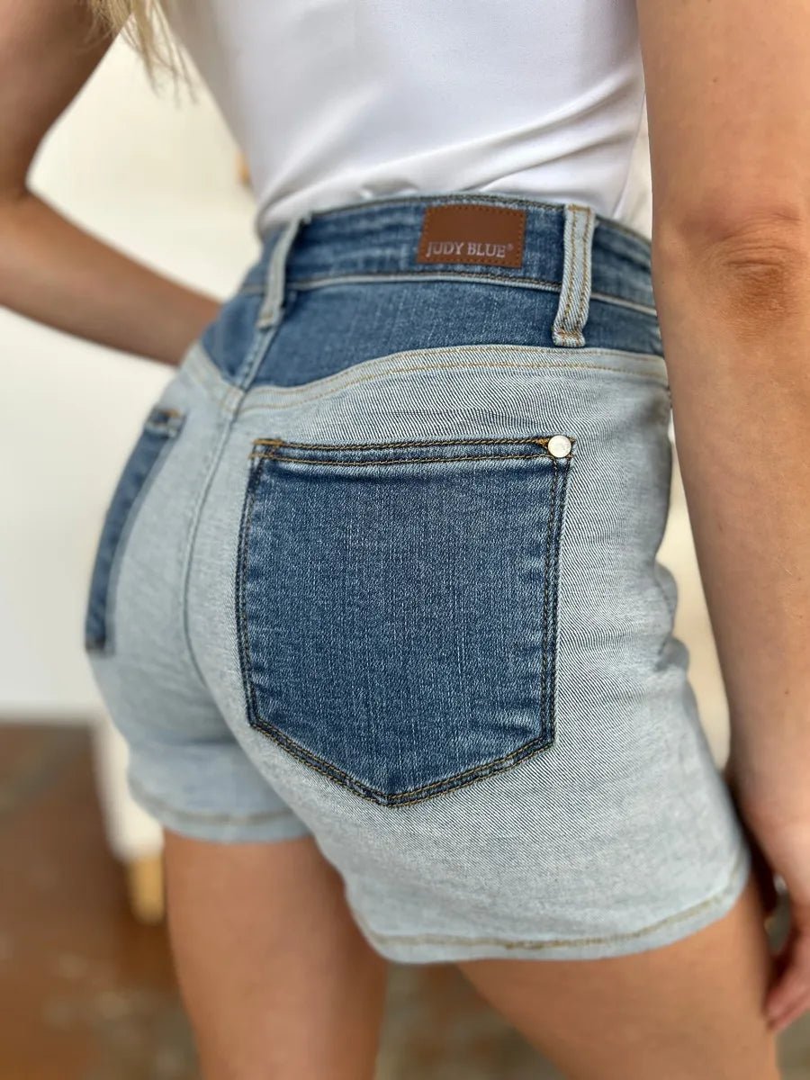 Judy Blue Plus Size Color Block Denim Shorts - AMVIM