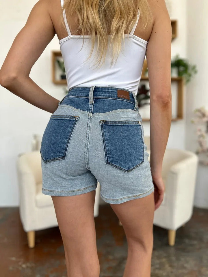 Judy Blue Plus Size Color Block Denim Shorts - AMVIM