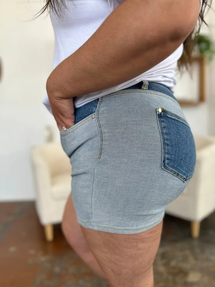 Judy Blue Plus Size Color Block Denim Shorts - AMVIM
