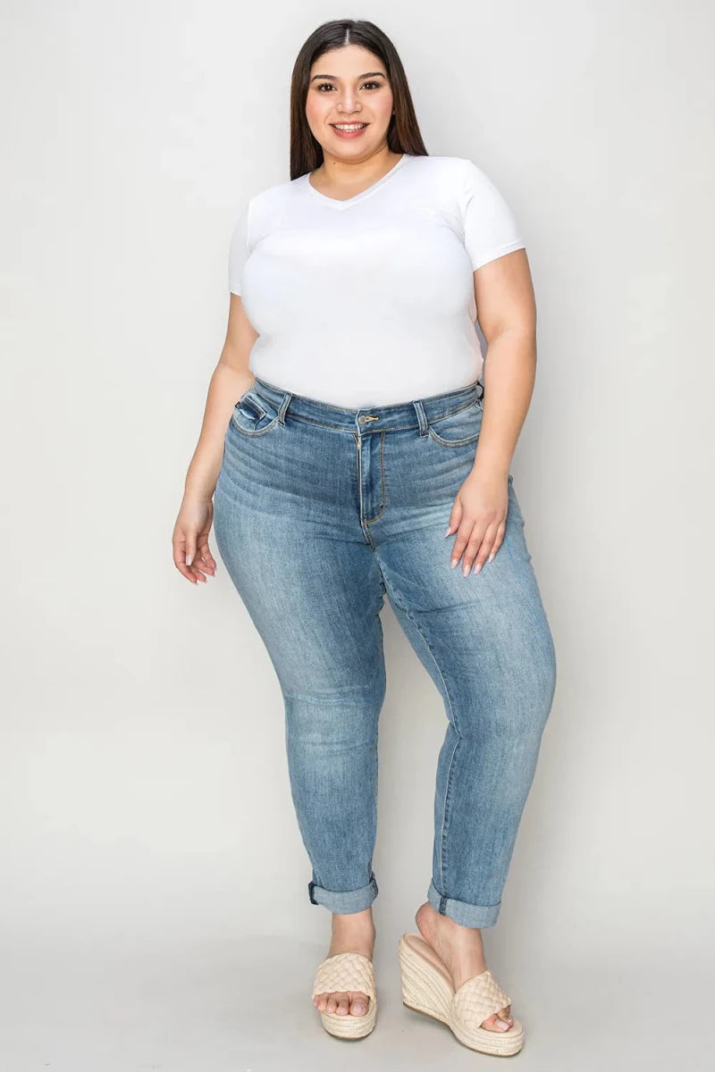 Judy Blue Plus Size Cuffed Hem Slim Jeans - AMVIM