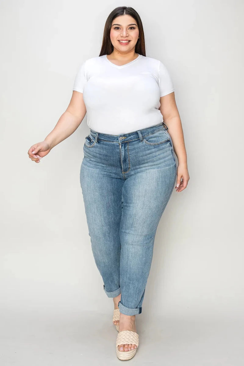 Judy Blue Plus Size Cuffed Hem Slim Jeans - AMVIM