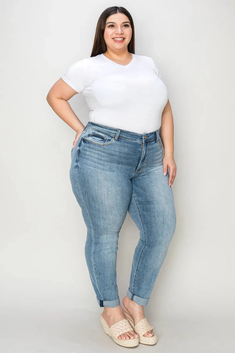 Judy Blue Plus Size Cuffed Hem Slim Jeans - AMVIM