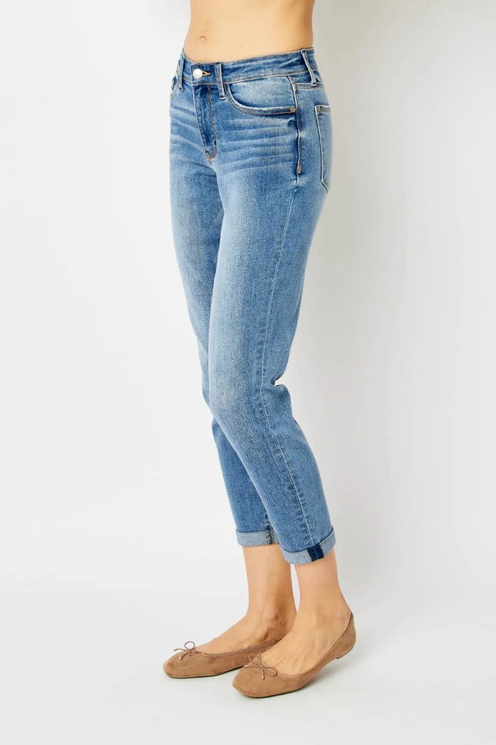 Judy Blue Plus Size Cuffed Hem Slim Jeans - AMVIM