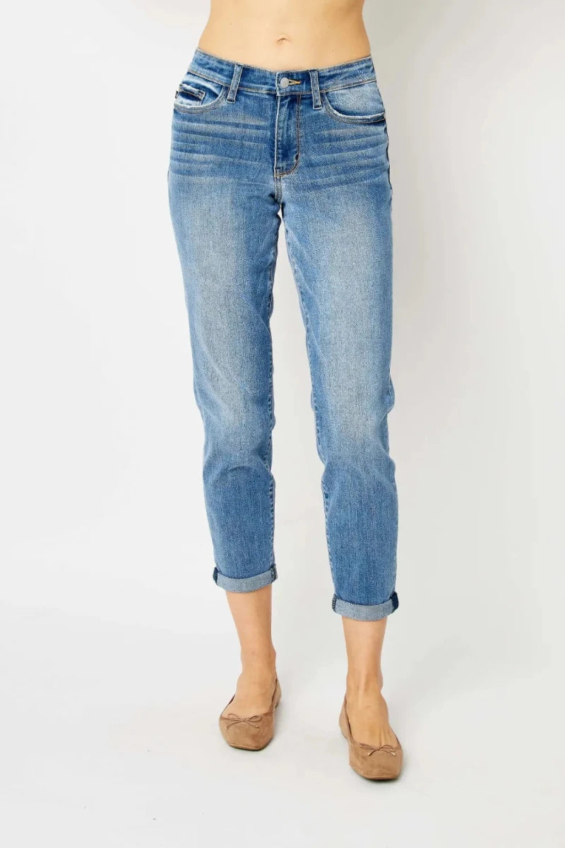 Judy Blue Plus Size Cuffed Hem Slim Jeans - AMVIM