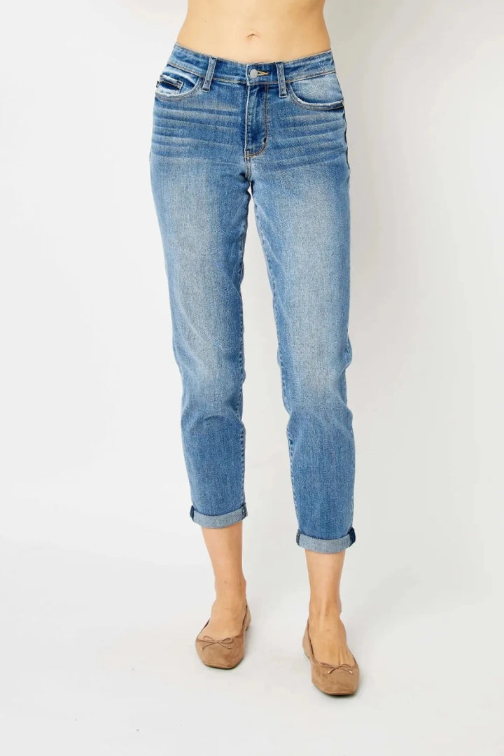 Judy Blue Plus Size Cuffed Hem Slim Jeans - AMVIM