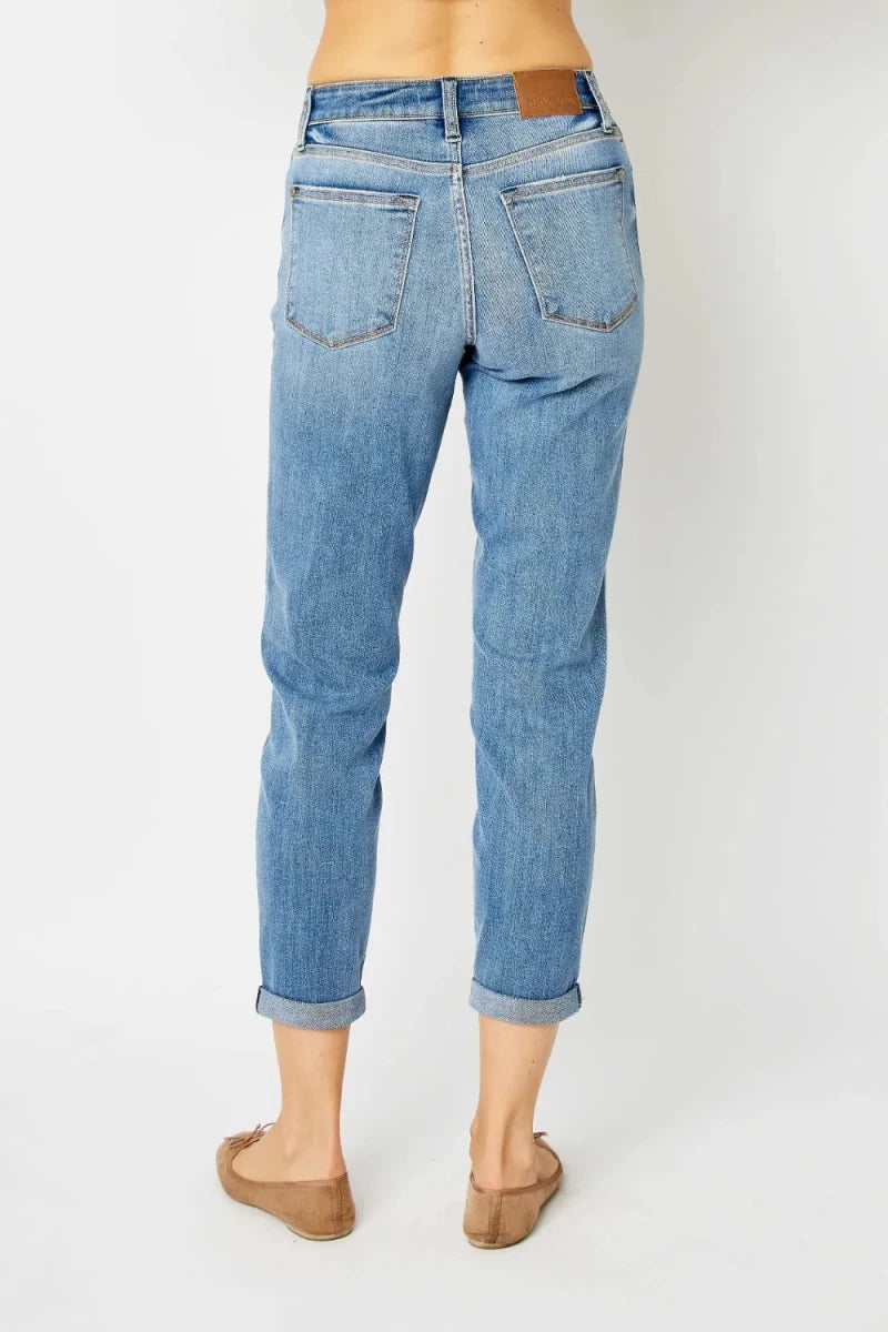 Judy Blue Plus Size Cuffed Hem Slim Jeans - AMVIM