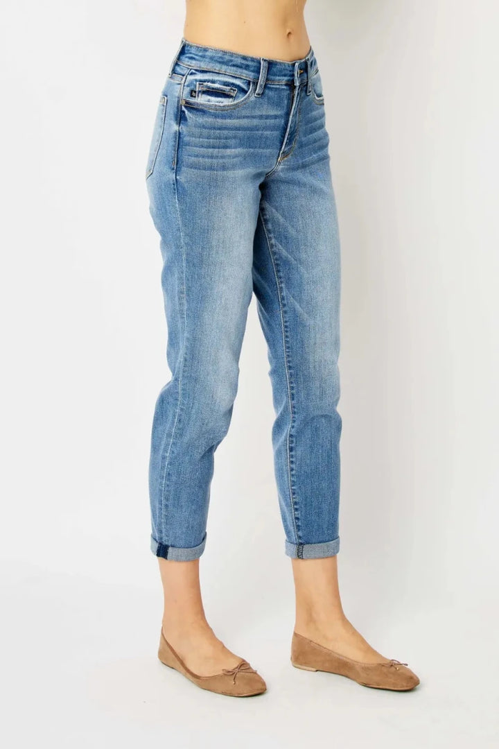 Judy Blue Plus Size Cuffed Hem Slim Jeans - AMVIM
