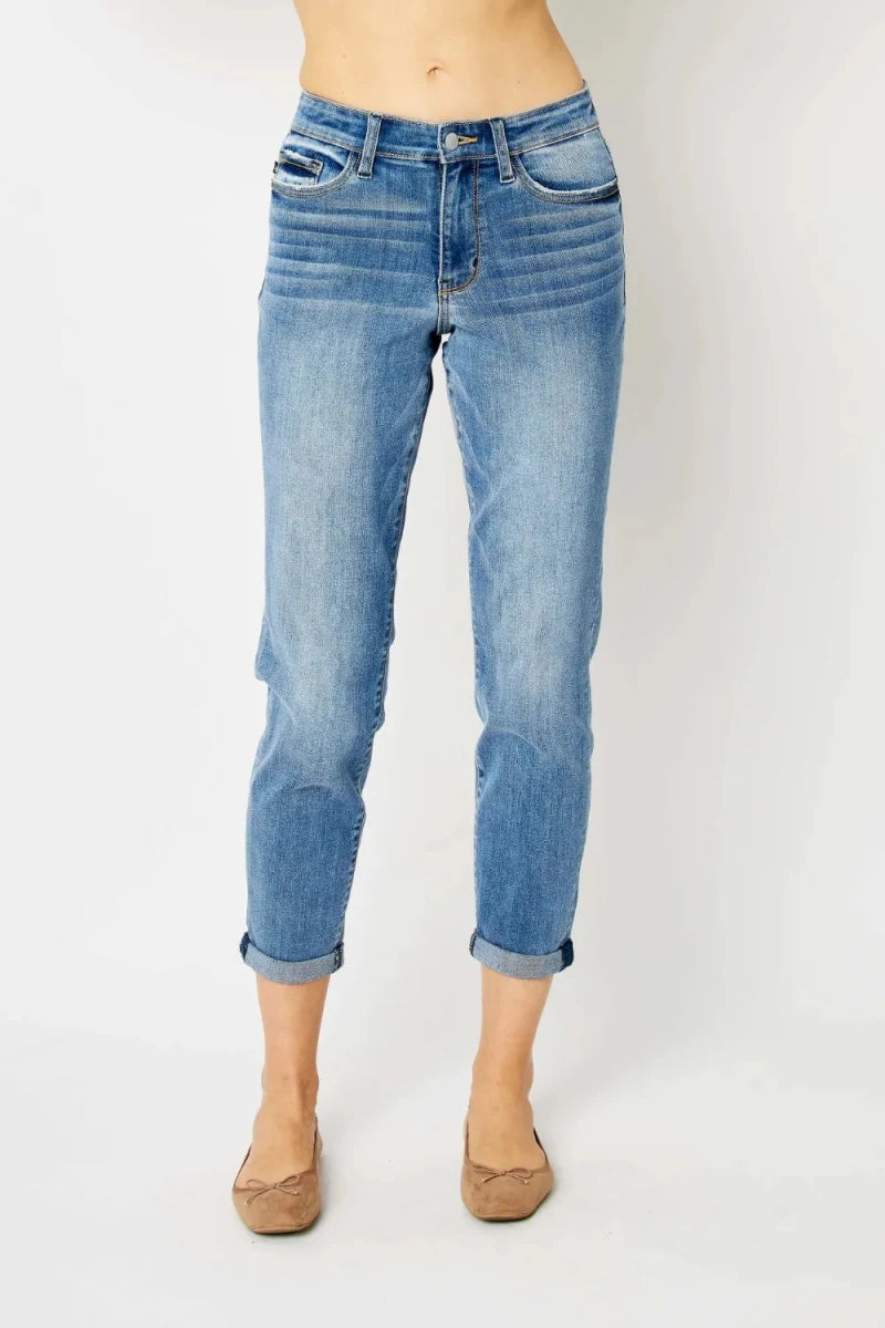 Judy Blue Plus Size Cuffed Hem Slim Jeans - AMVIM