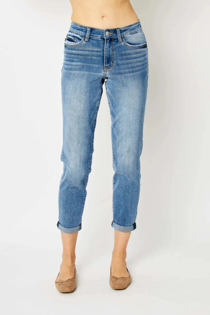 Judy Blue Plus Size Cuffed Hem Slim Jeans - AMVIM