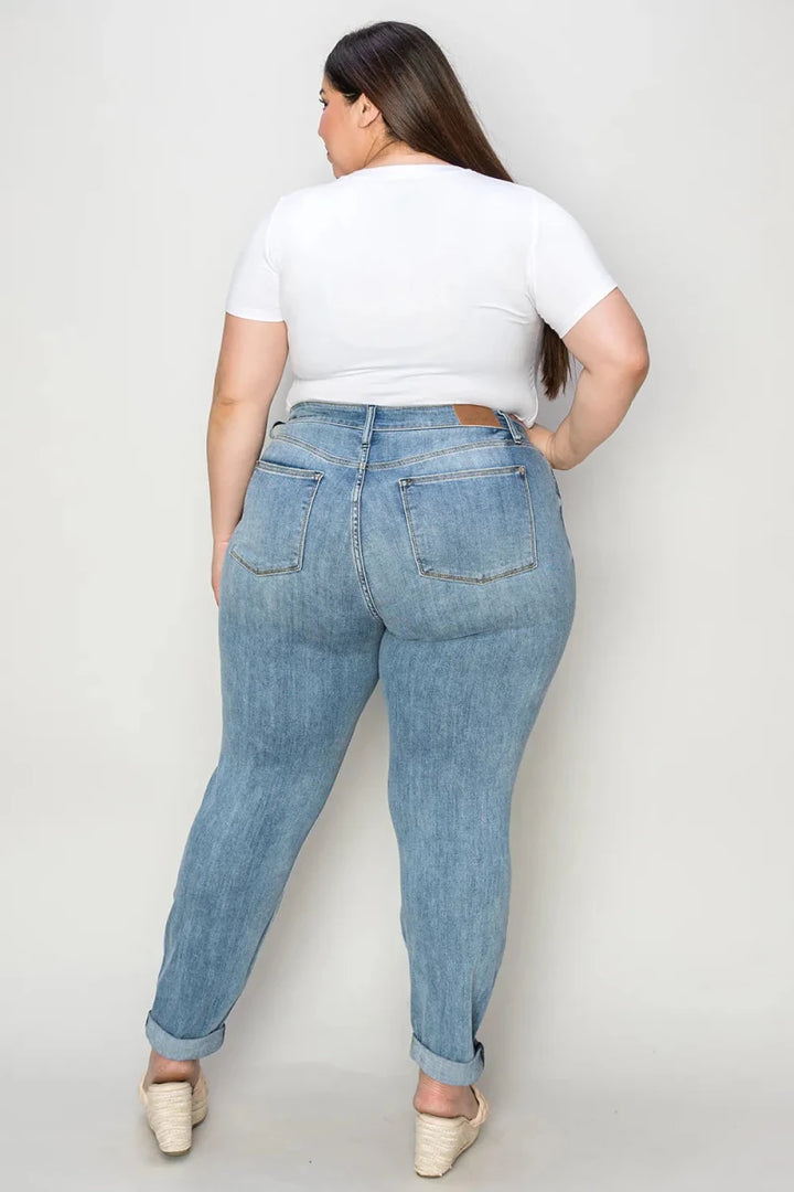 Judy Blue Plus Size Cuffed Hem Slim Jeans - AMVIM