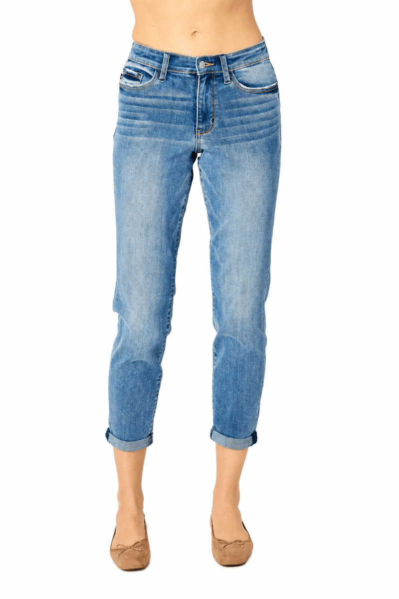 Judy Blue Plus Size Cuffed Hem Slim Jeans - AMVIM