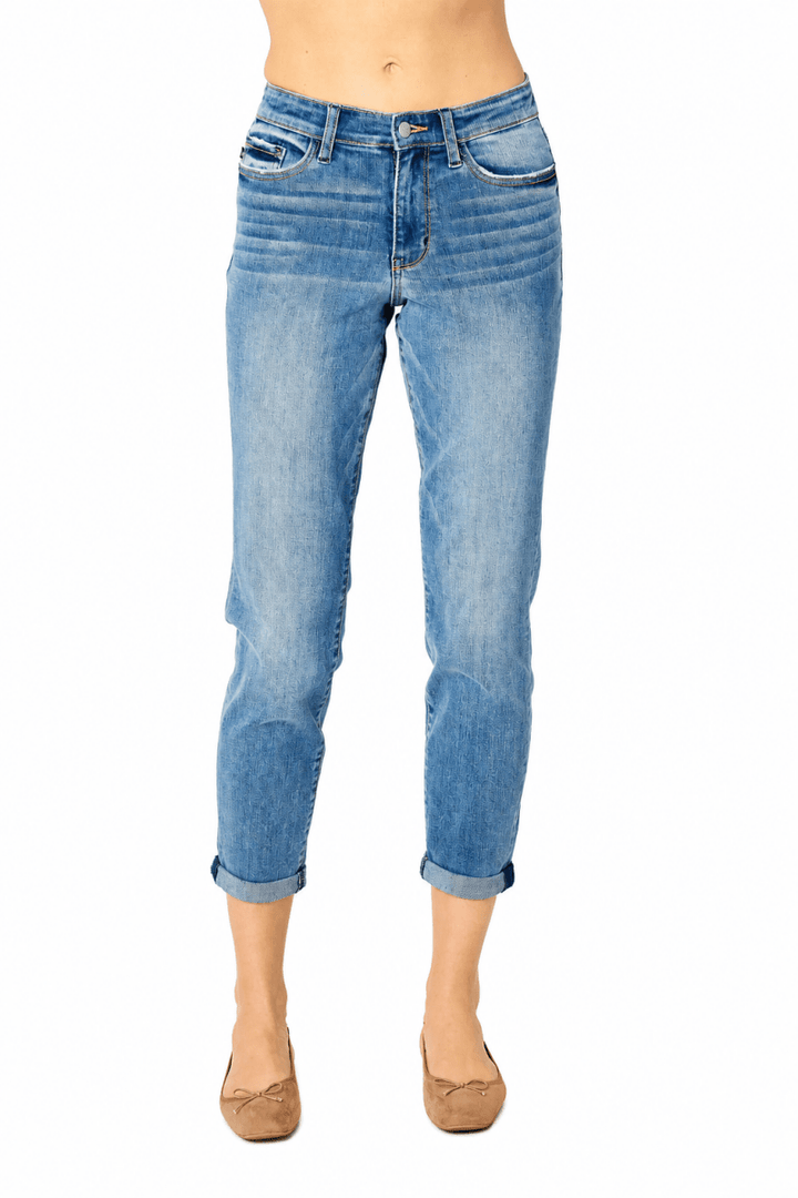Judy Blue Plus Size Cuffed Hem Slim Jeans - AMVIM