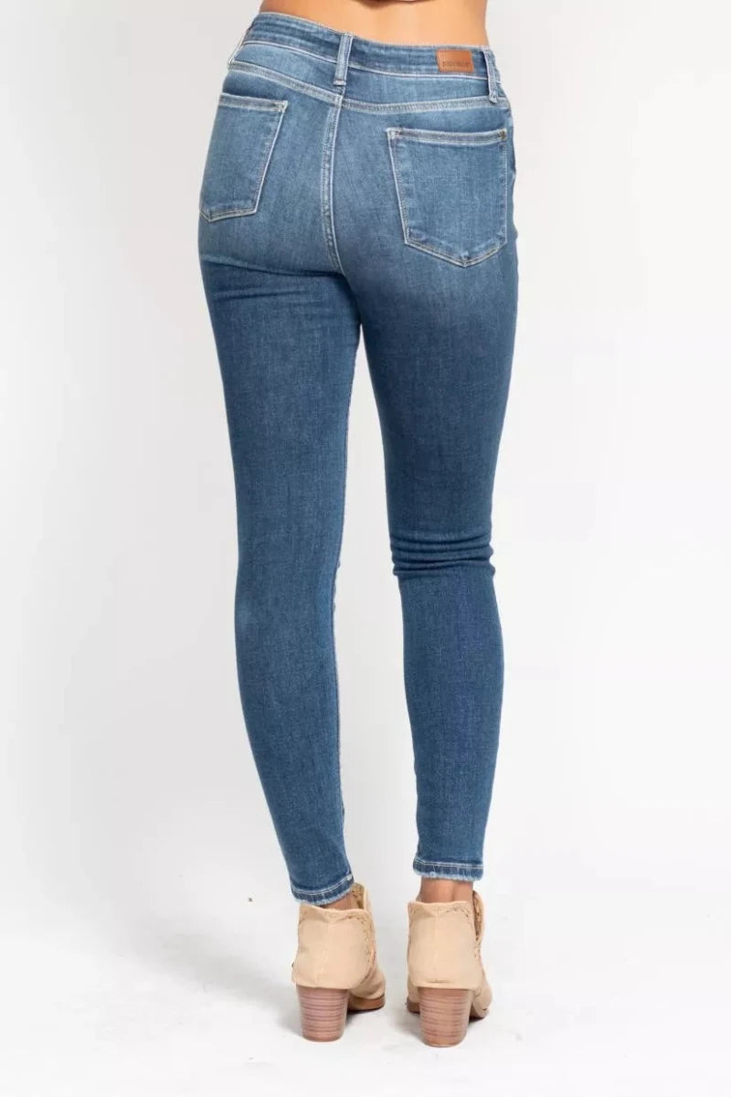 Judy Blue Plus Size High Rise Button Fly Skinny Jeans - AMVIM