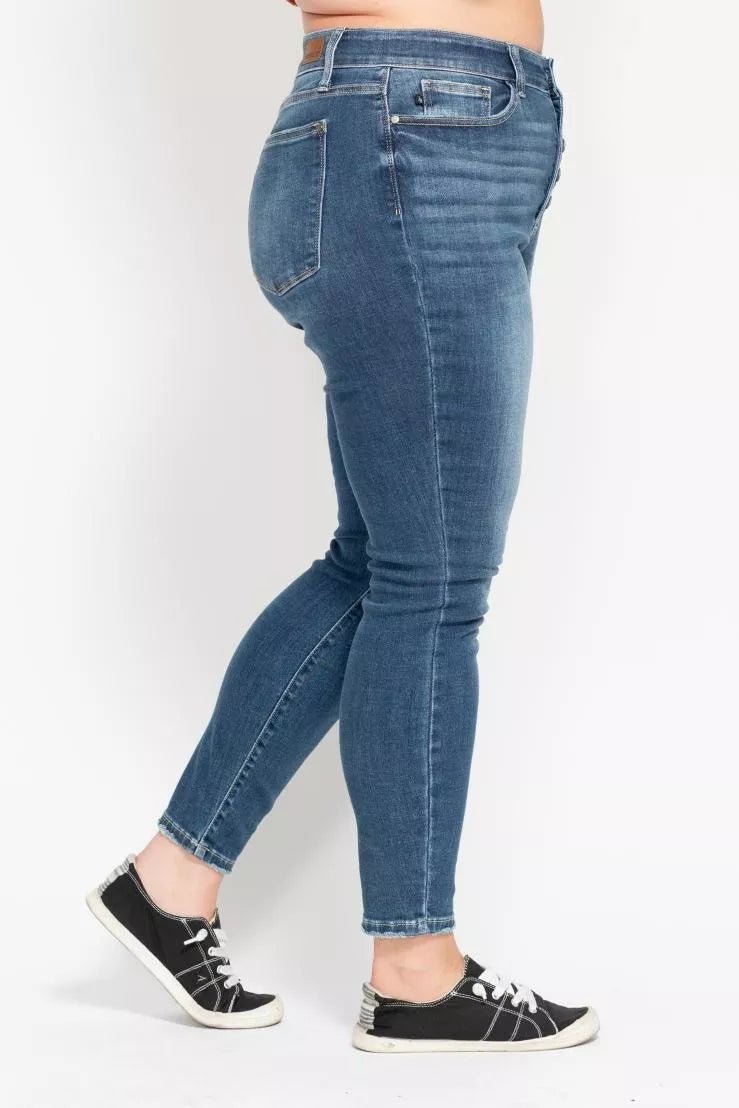 Judy Blue Plus Size High Rise Button Fly Skinny Jeans - AMVIM