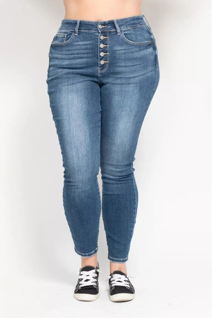 Judy Blue Plus Size High Rise Button Fly Skinny Jeans - AMVIM