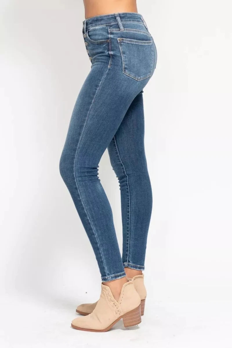 Judy Blue Plus Size High Rise Button Fly Skinny Jeans - AMVIM