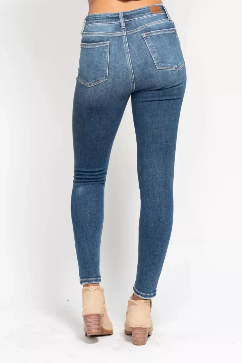 Judy Blue Plus Size High Rise Button Fly Skinny Jeans - AMVIM