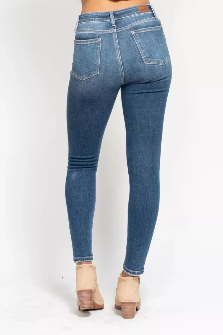Judy Blue Plus Size High Rise Button Fly Skinny Jeans - AMVIM