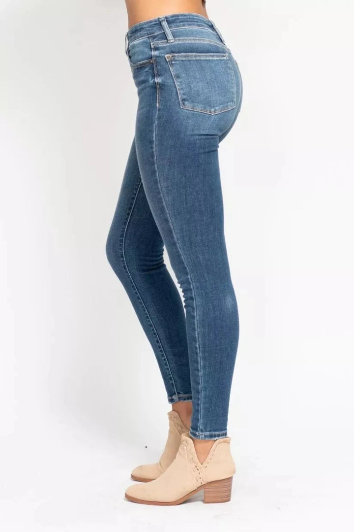 Judy Blue Plus Size High Rise Button Fly Skinny Jeans - AMVIM