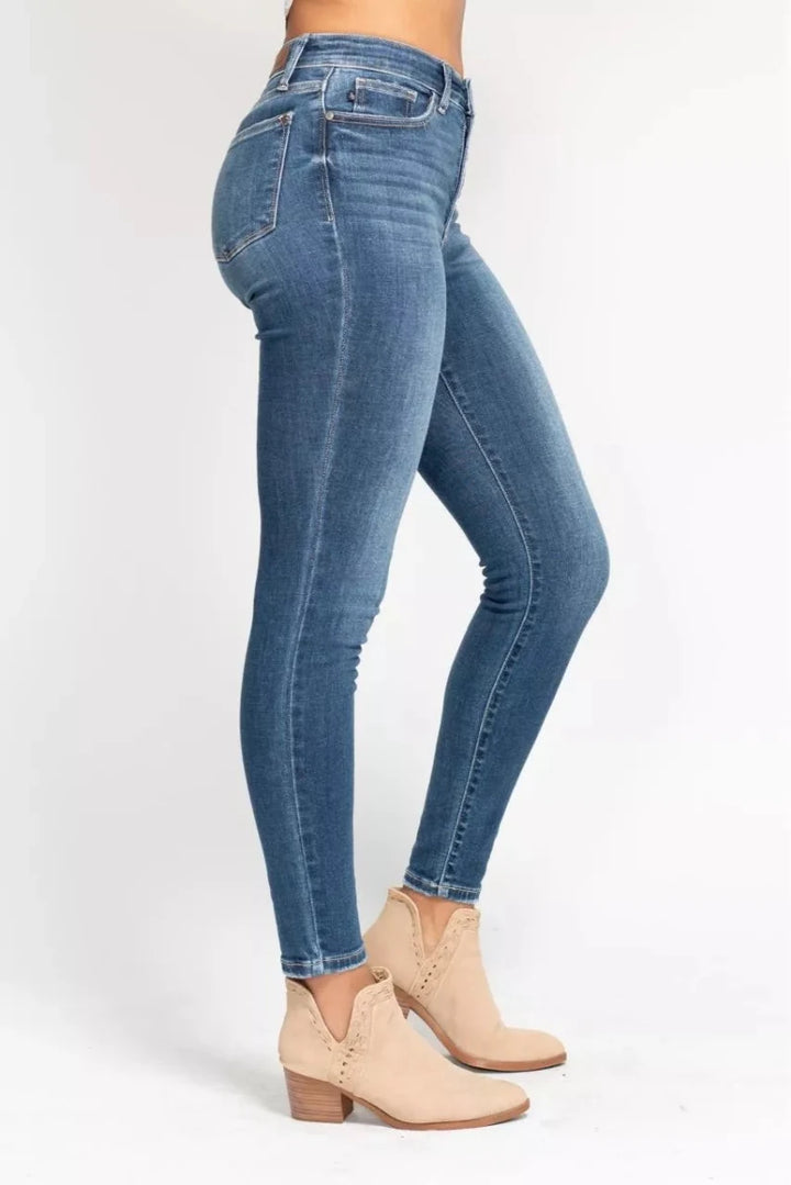 Judy Blue Plus Size High Rise Button Fly Skinny Jeans - AMVIM
