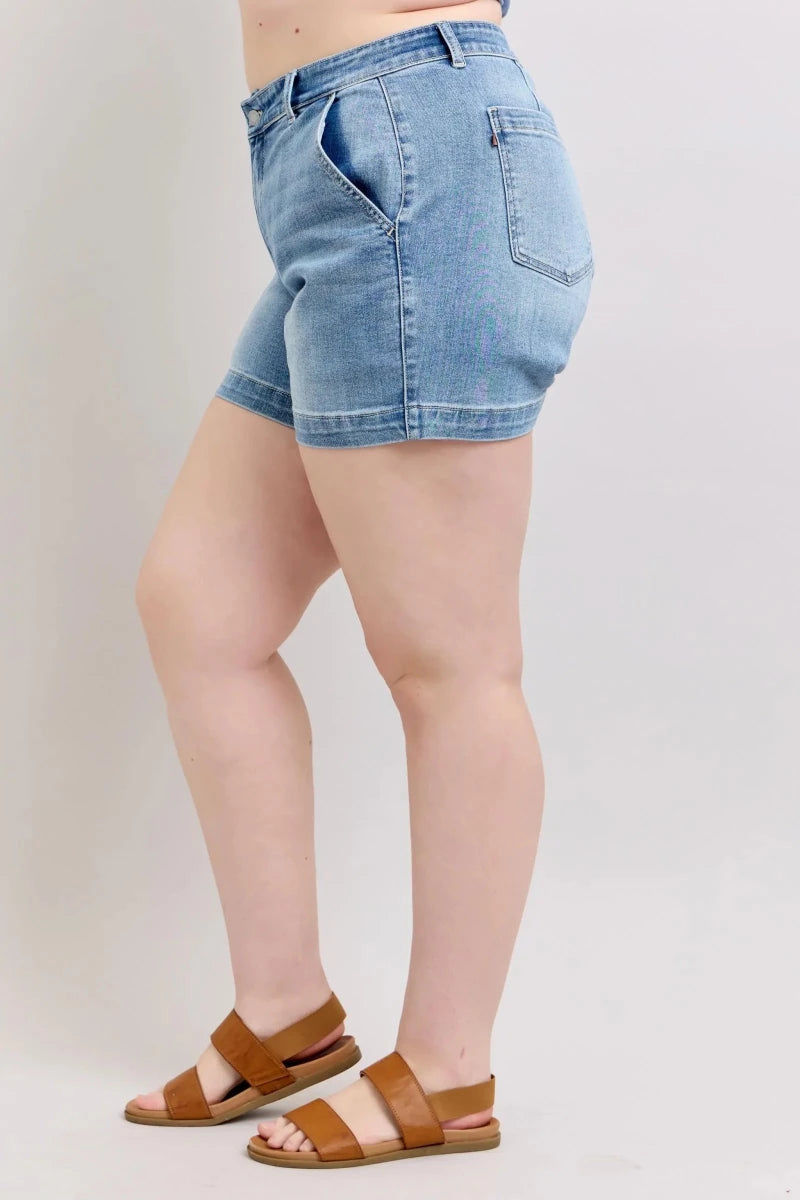 Judy Blue Plus Size High Rise Denim Shorts - AMVIM