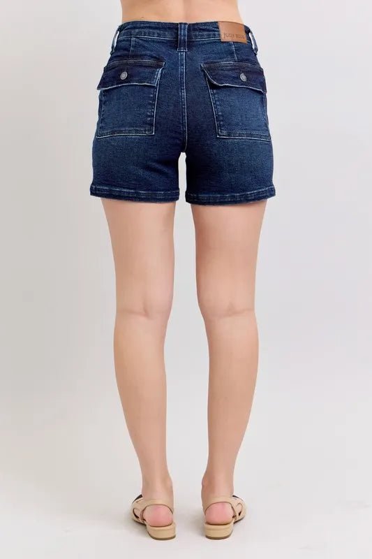 Judy Blue Plus Size High Waist Back Flap Pocket Denim Shorts - AMVIM