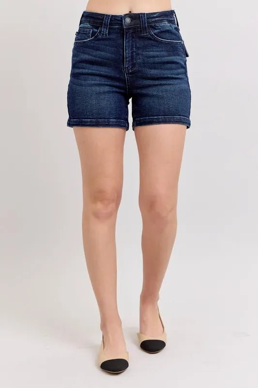 Judy Blue Plus Size High Waist Back Flap Pocket Denim Shorts - AMVIM