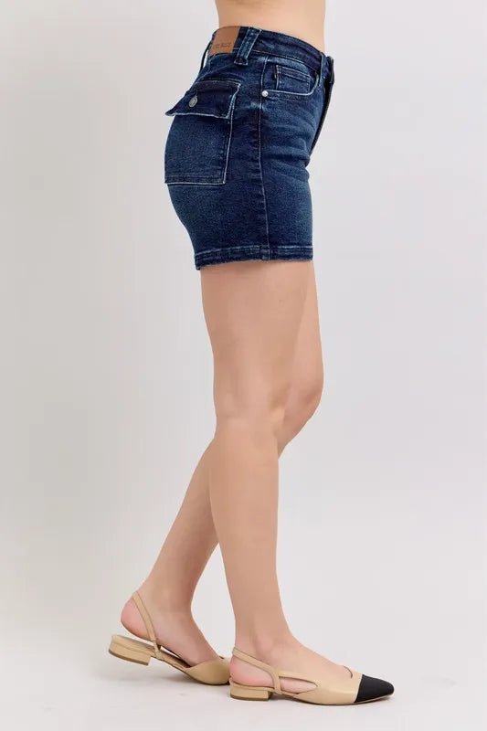 Judy Blue Plus Size High Waist Back Flap Pocket Denim Shorts - AMVIM