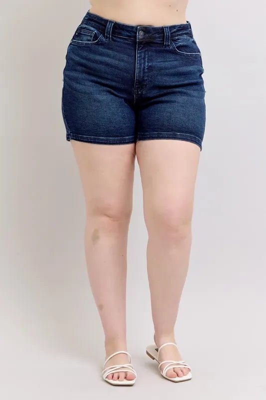 Judy Blue Plus Size High Waist Back Flap Pocket Denim Shorts - AMVIM
