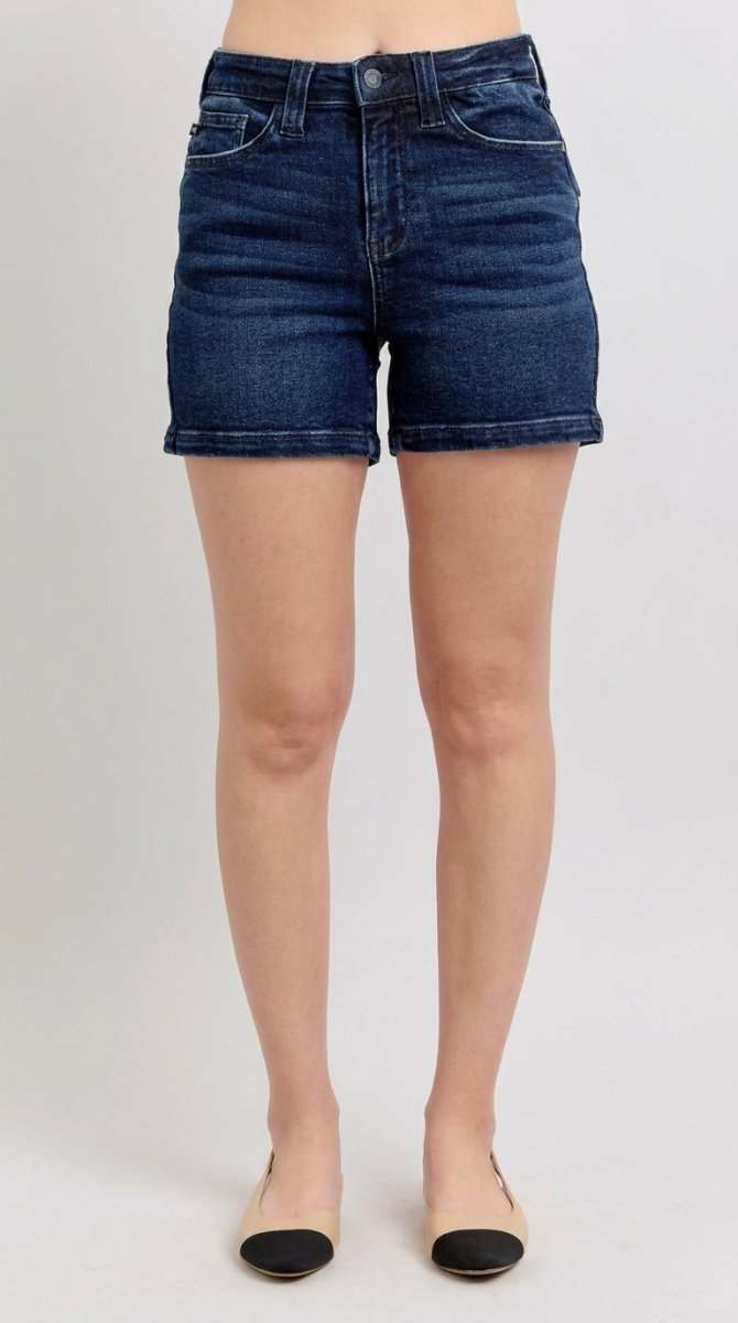 Judy Blue Plus Size High Waist Back Flap Pocket Denim Shorts - AMVIM
