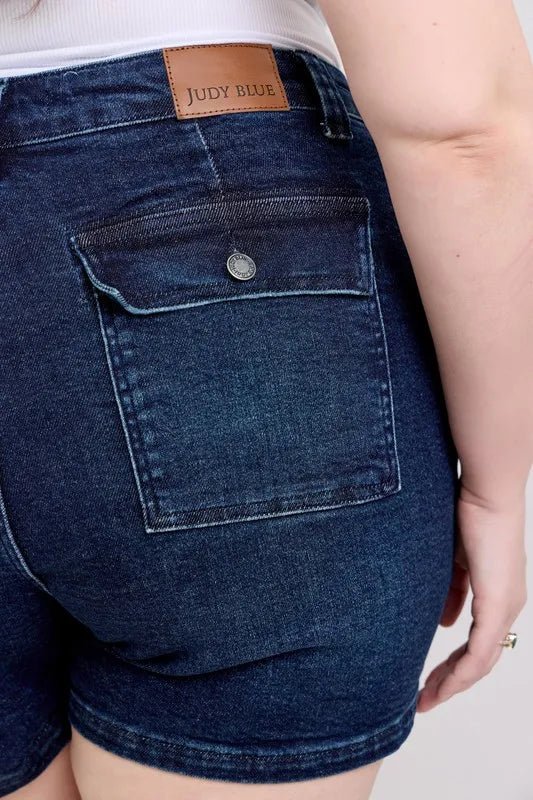 Judy Blue Plus Size High Waist Back Flap Pocket Denim Shorts - AMVIM