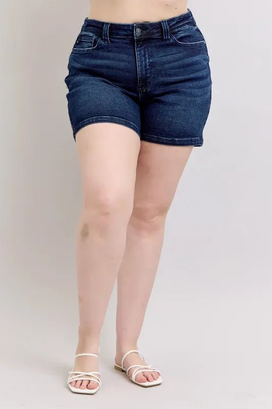 Judy Blue Plus Size High Waist Back Flap Pocket Denim Shorts - AMVIM