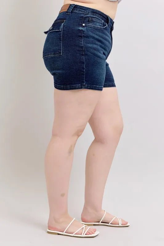 Judy Blue Plus Size High Waist Back Flap Pocket Denim Shorts - AMVIM