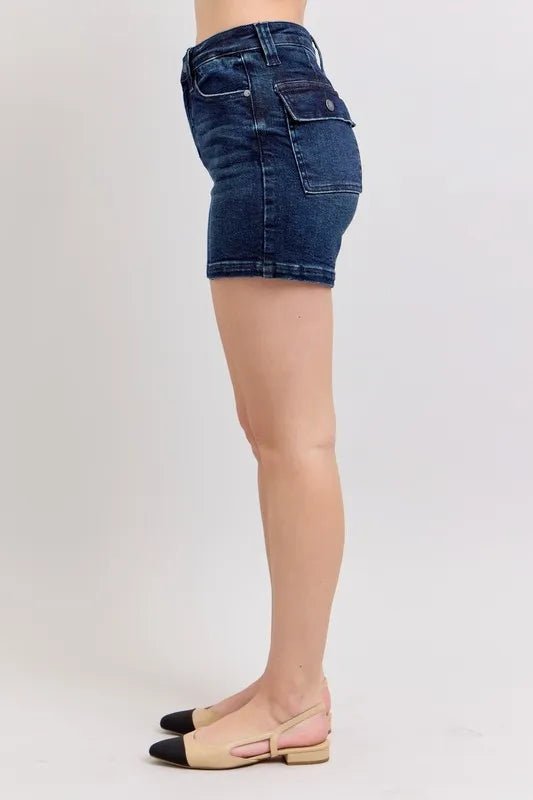 Judy Blue Plus Size High Waist Back Flap Pocket Denim Shorts - AMVIM