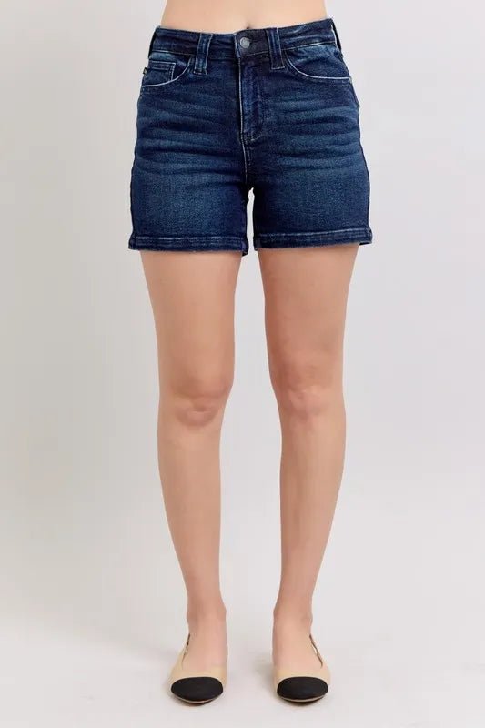 Judy Blue Plus Size High Waist Back Flap Pocket Denim Shorts - AMVIM
